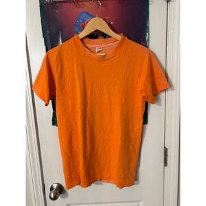 Vintage Hanes 70s Orange Blank T-Shirt Mens Medium Made in USA 100% Cotton